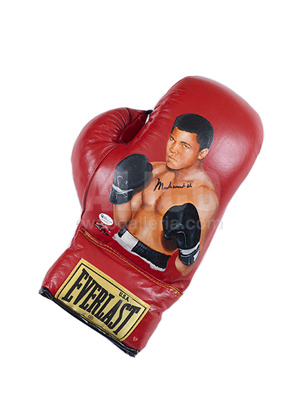 Muhammad Ali Glove Everlast Red leather with portrait of Muhammad Ali by Wayne Prokotiak