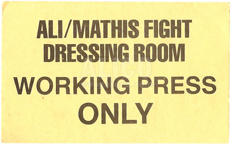 Muhammad Ali / Buster Mathis Dressing Room Pass